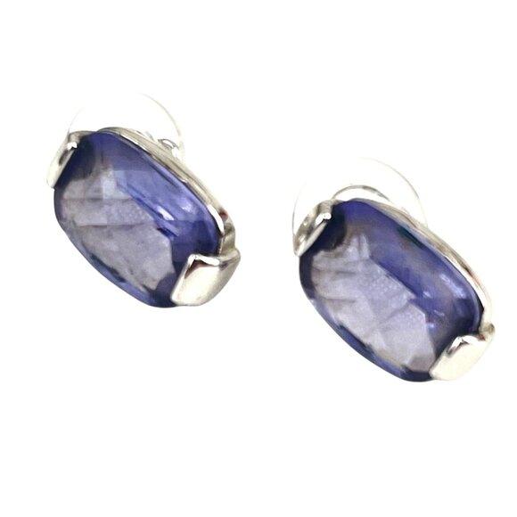 Swarovski Silver-Tone & Purple Crystal Stud Earrings Austrian Crystal - Picture 1 of 6
